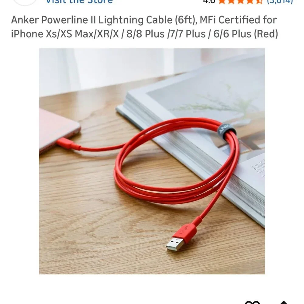 Anker Iphone Charger Powerline II Lightning Cable 6ft